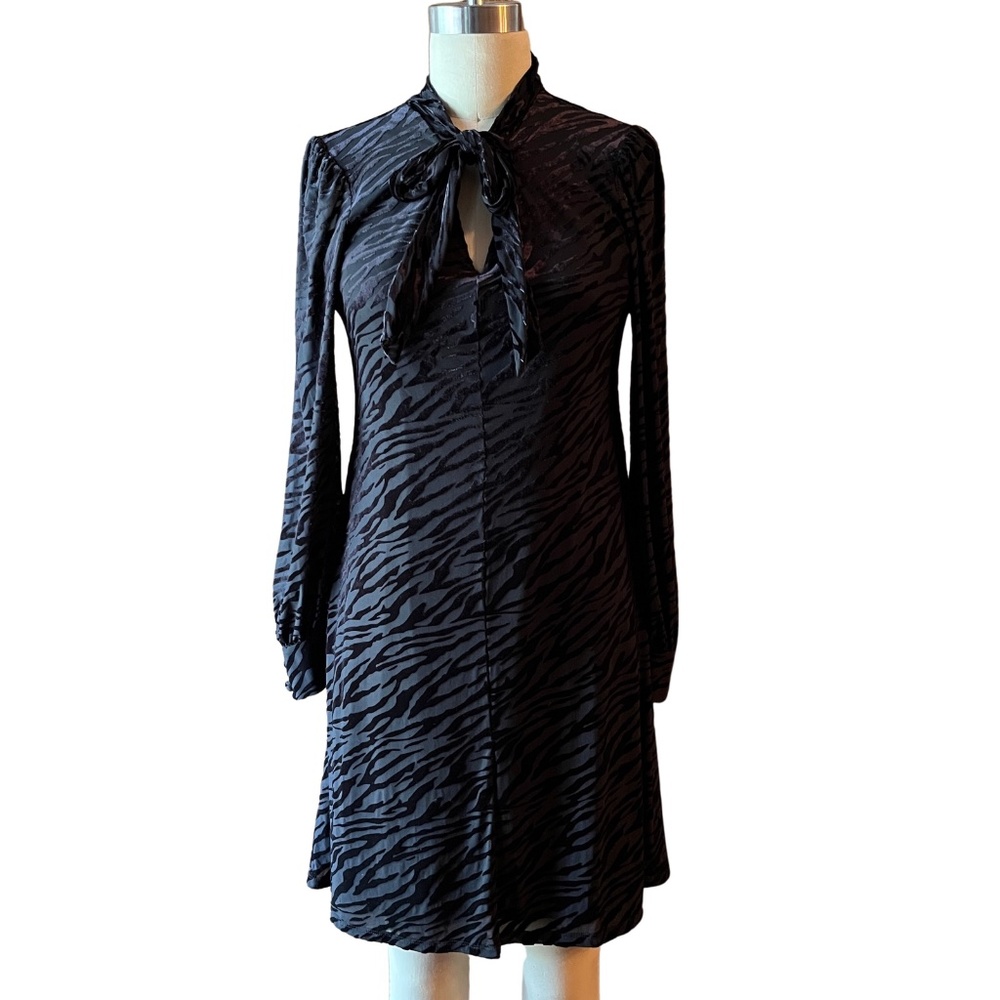 Calvin Klein Black Zebra Print L/S Dress Seventies Disco